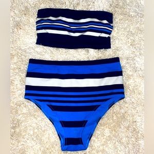 Aerie Blue and White Striped Bikini